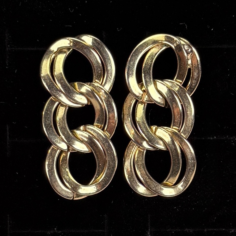 Vintage age, goldtone, large linked pierced earrings